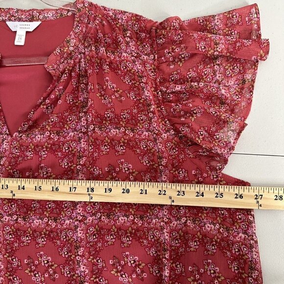Lauren Conrad Blouse Pink Ditsy Floral Flutter Sleeve Size 2X Boho Hippie - Picture 9 of 10